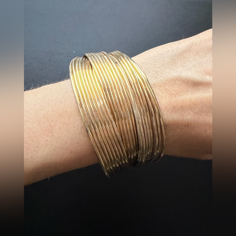 Statement Gold Tone Multi-Wire Wide Cuff Bracelet - image 2